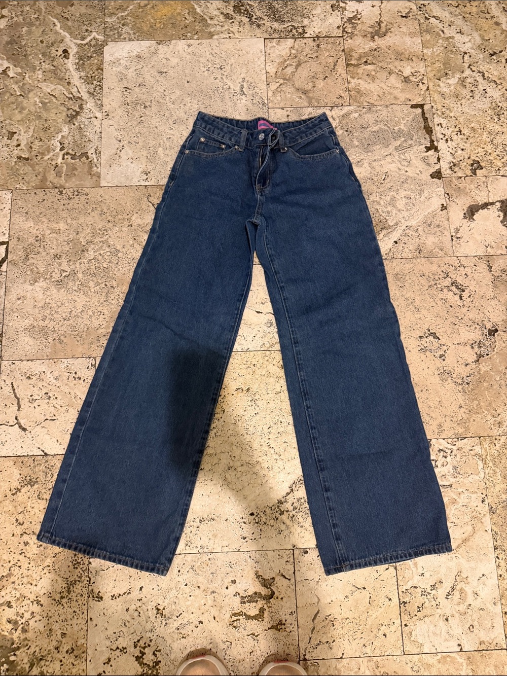 Edikted Dark Wash Jeans with Pink Logo Tag